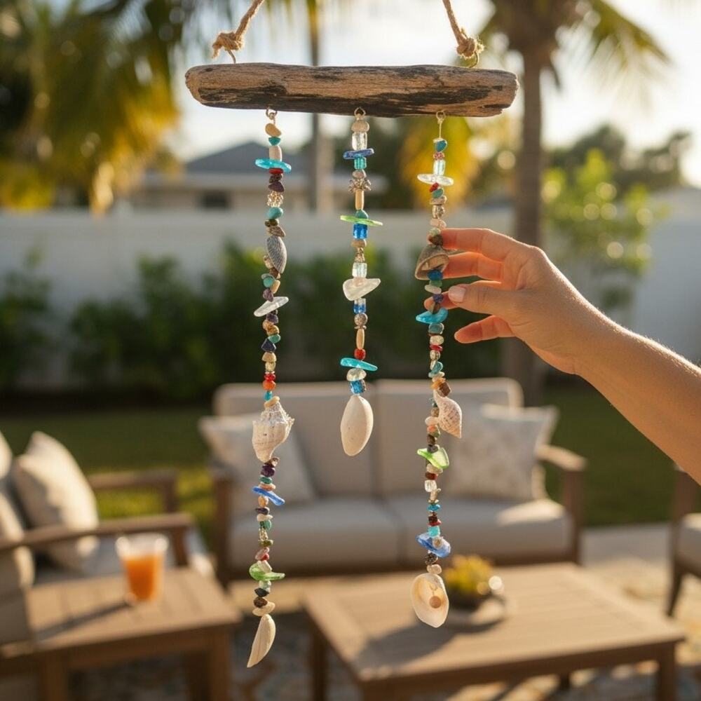 Croft Design Handcrafted Coastal Hanging Mobile Seashells Sea Glass Driftwood‎